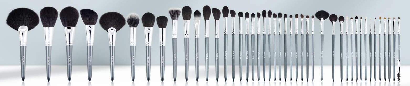 CAT-p008-lineup: Grey handle silver-tone ferrule extended brush lineup