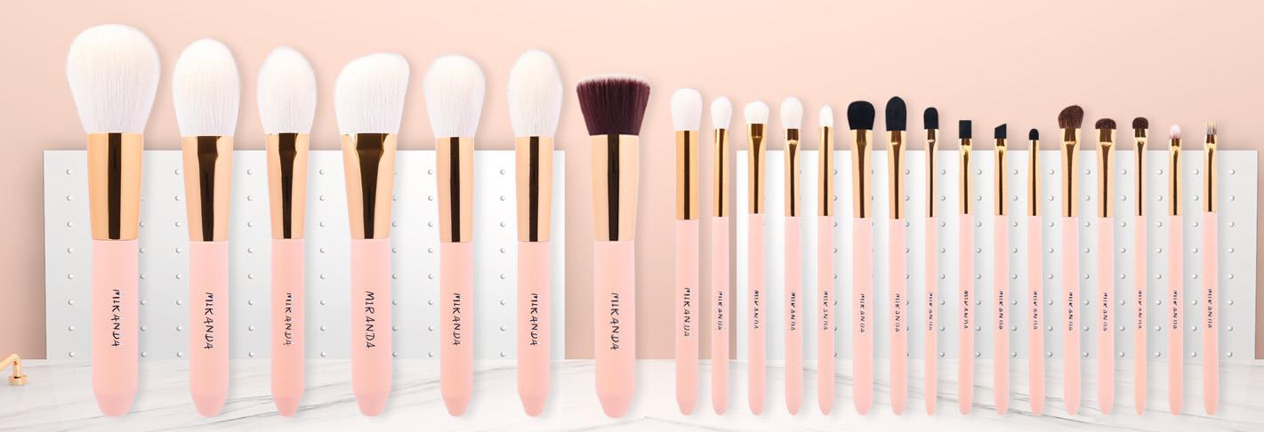 CAT-p011-set: Peach handle gold-tone ferrule brush lineup