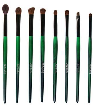 CAT-p037-eye-set: Green handles black ferrules eye brush lineup