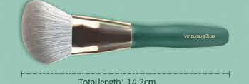 EN-p003-c03: Angled face - Green handles, gold-tone ferrules, pale brown/cream brush heads