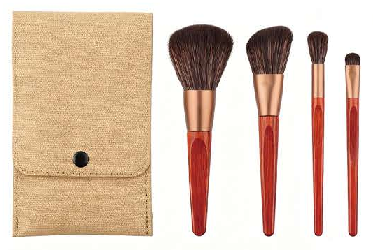 EN-p021-c05: Red-brown mini set with gold-tone pouch - Multiple original colors, handle forms and head profiles