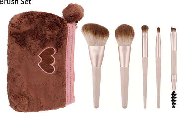 EN-p021-c07: Pink mini set with plush brown pouch - Multiple original colors, handle forms and head profiles