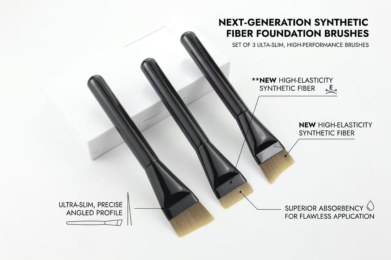 UP009: Three black-handle brushes with very short flat heads