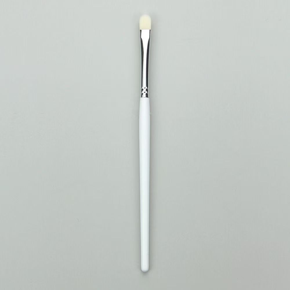UP020: White-handle brush with a narrow rounded-flat pale head