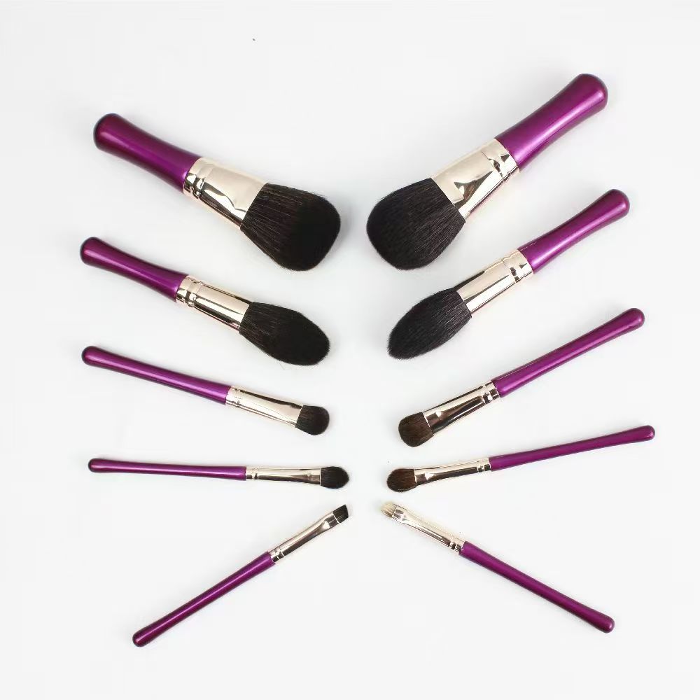 UP046: Ten magenta-handle brushes with pale warm-tone ferrules