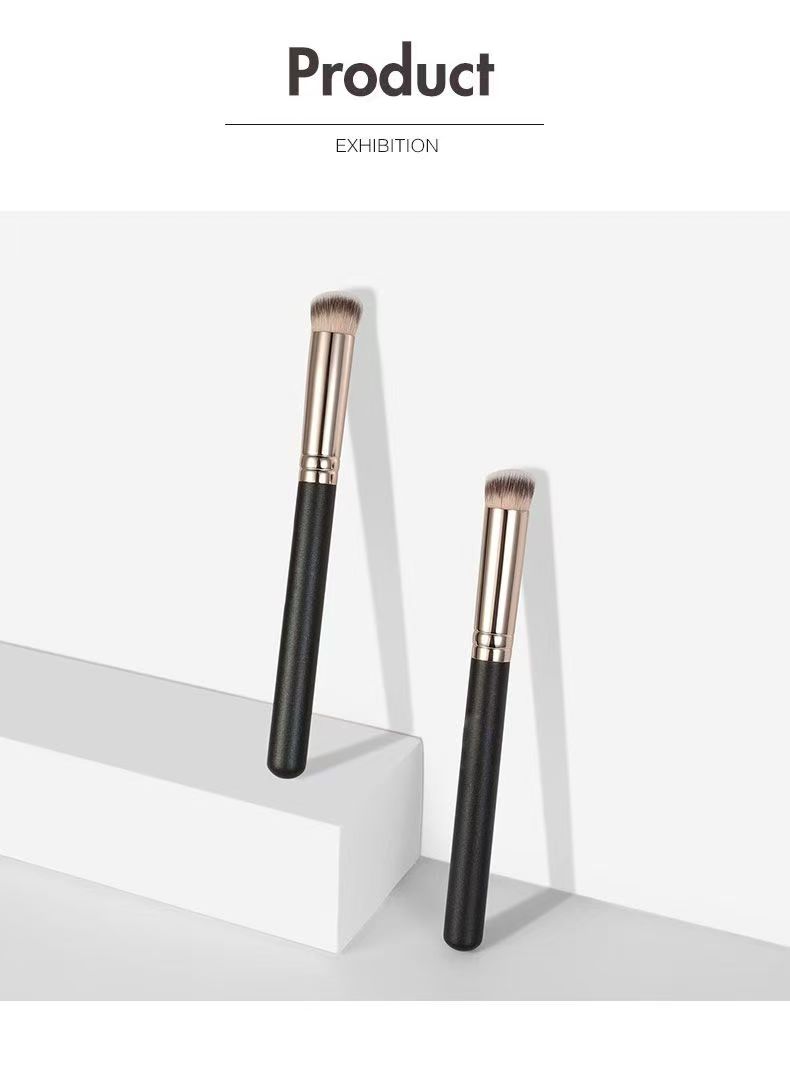 UP067: Two black-handle brushes with short angled brown-white heads