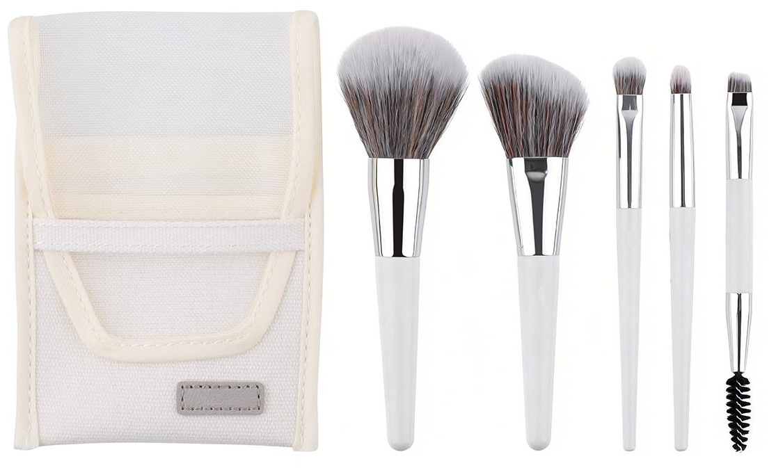 ZB-P002-G05: White pouch with five white handle brushes