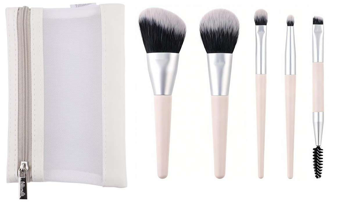 ZB-P002-G10: White mesh pouch with pink handle brush group