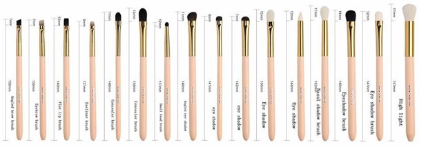 Peach-gold-tone small brush specification grid