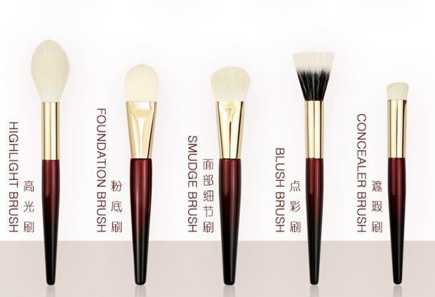 Burgundy gradient handles gold-tone ferrules medium brushes