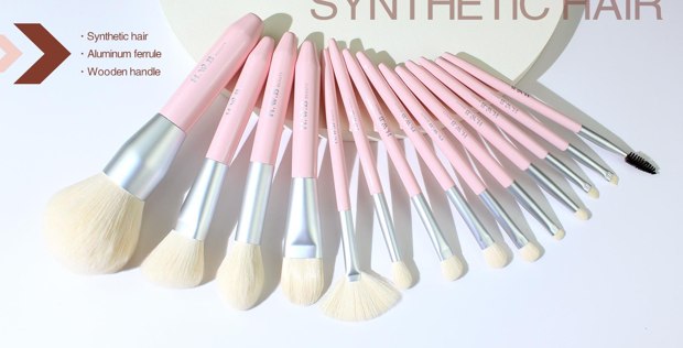Pink handles silver-tone ferrules pale bristle fan