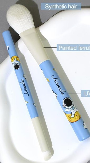 Pale blue illustrated handles two brushes