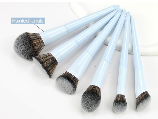 Pale blue handles and ferrules six-brush fan