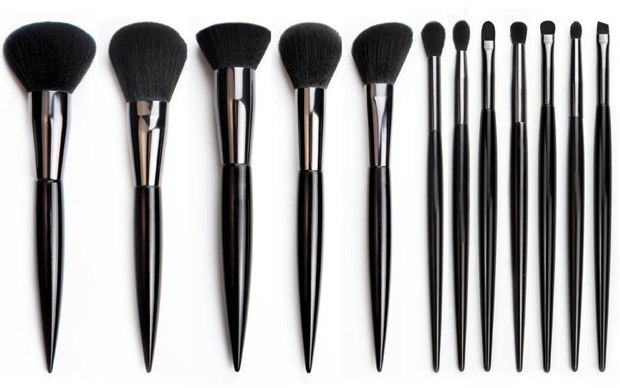 Black pointed handles and reflective ferrule brush lineup
