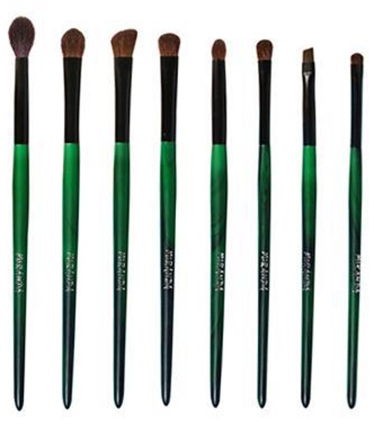 Green handles black ferrules eye brush lineup