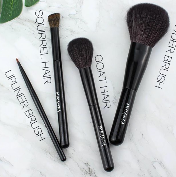 Four black handles dark bristle brushes