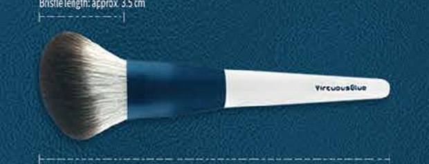 Angled contour - White handles, reflective-blue ferrules, pale brown heads