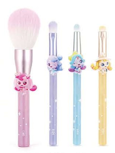 Four colorful decorated brushes - Multiple original colors, handle forms and head profiles