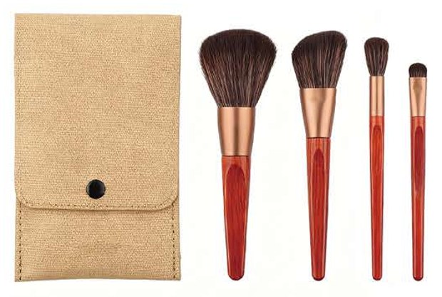 Red-brown mini set with gold-tone pouch - Multiple original colors, handle forms and head profiles