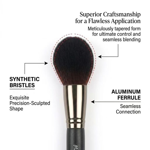 Dark rounded brush head and reflective ferrule detail