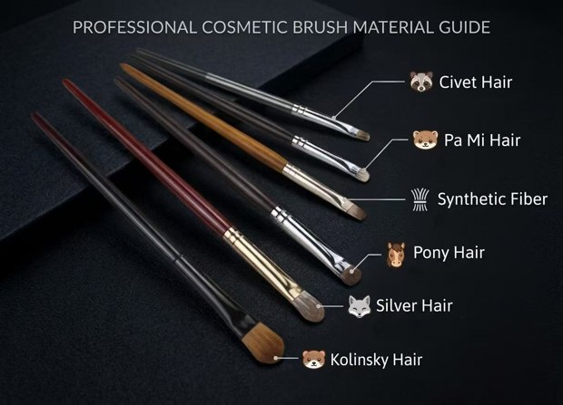 Six small brushes with mixed dark and brown handles