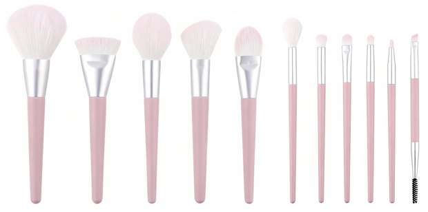 Pink handle silver-finish brush lineup
