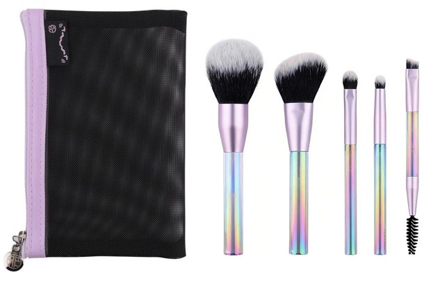 Black pouch and iridescent handle brush group