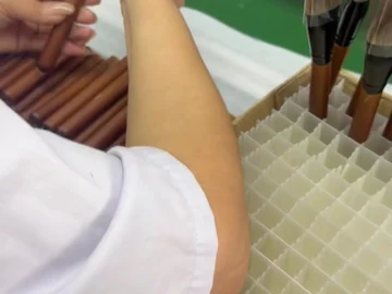 Operator holding a long brush at the green bench