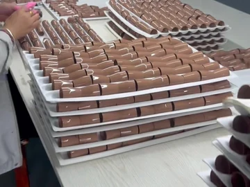 Stacked trays of brown bodies at the workstation